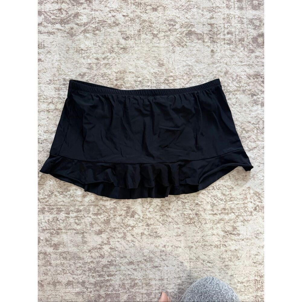 Aqua Green Women's Ruffle Pull On High Waist Swim Skirt Bottoms Black Size XL